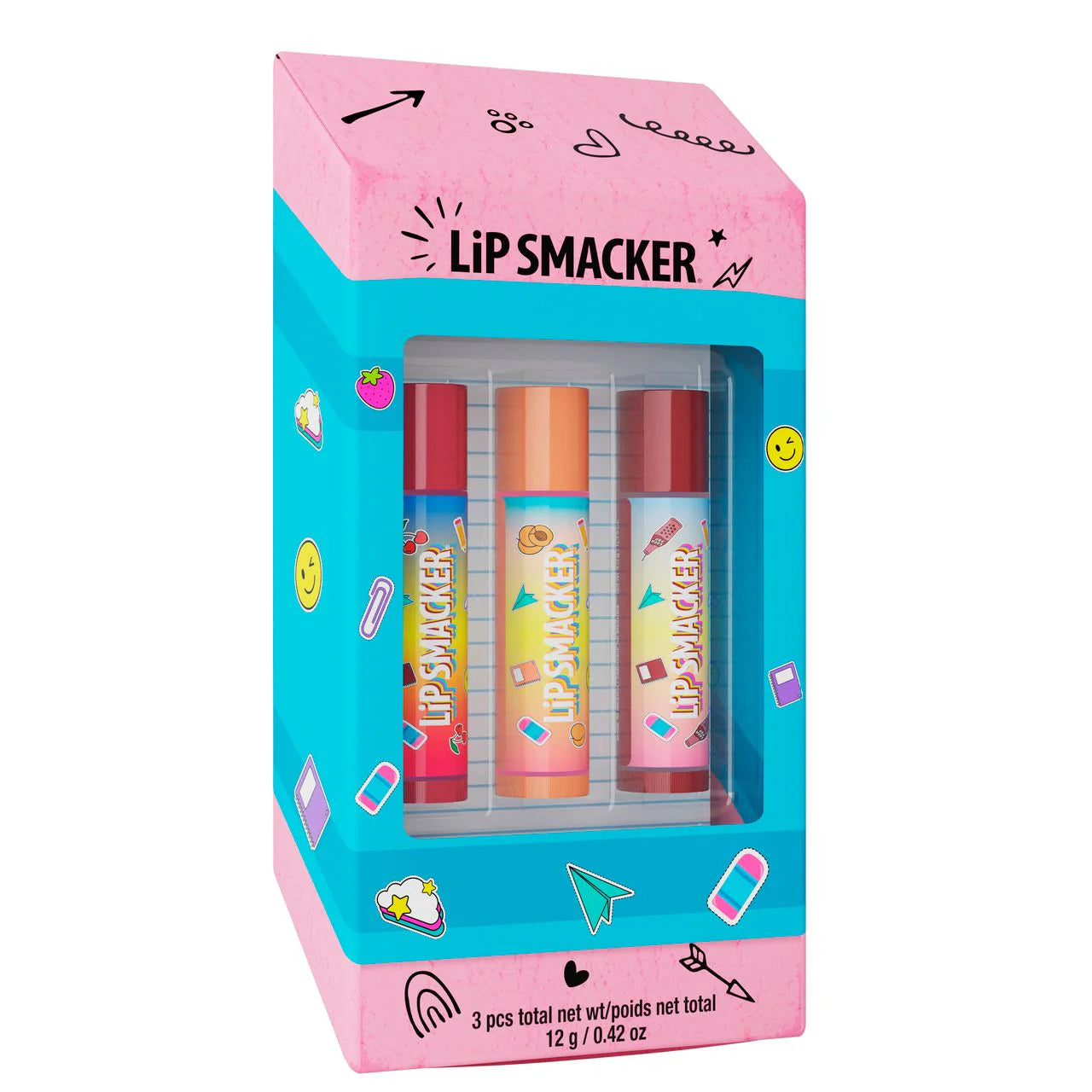 TRIO BÁLSAMOS LABIALES ERASER BOX BACK TO SCHOOL  LIP SMACKER