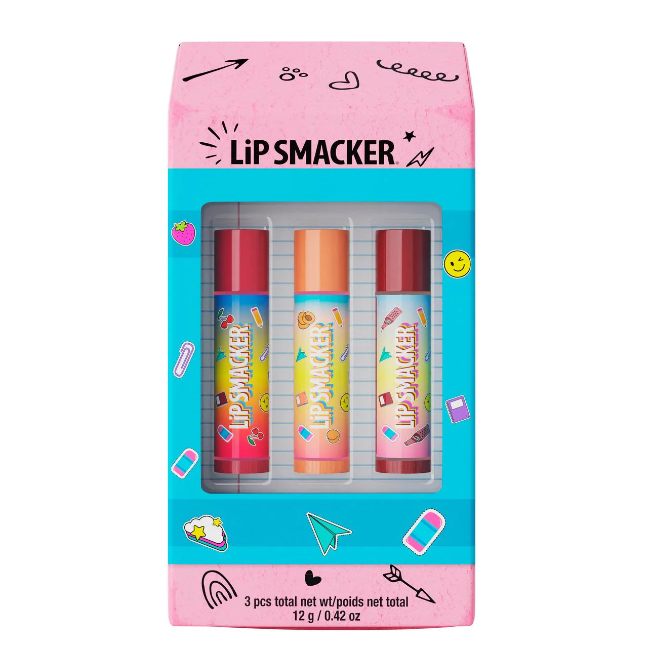 TRIO BÁLSAMOS LABIALES ERASER BOX BACK TO SCHOOL  LIP SMACKER