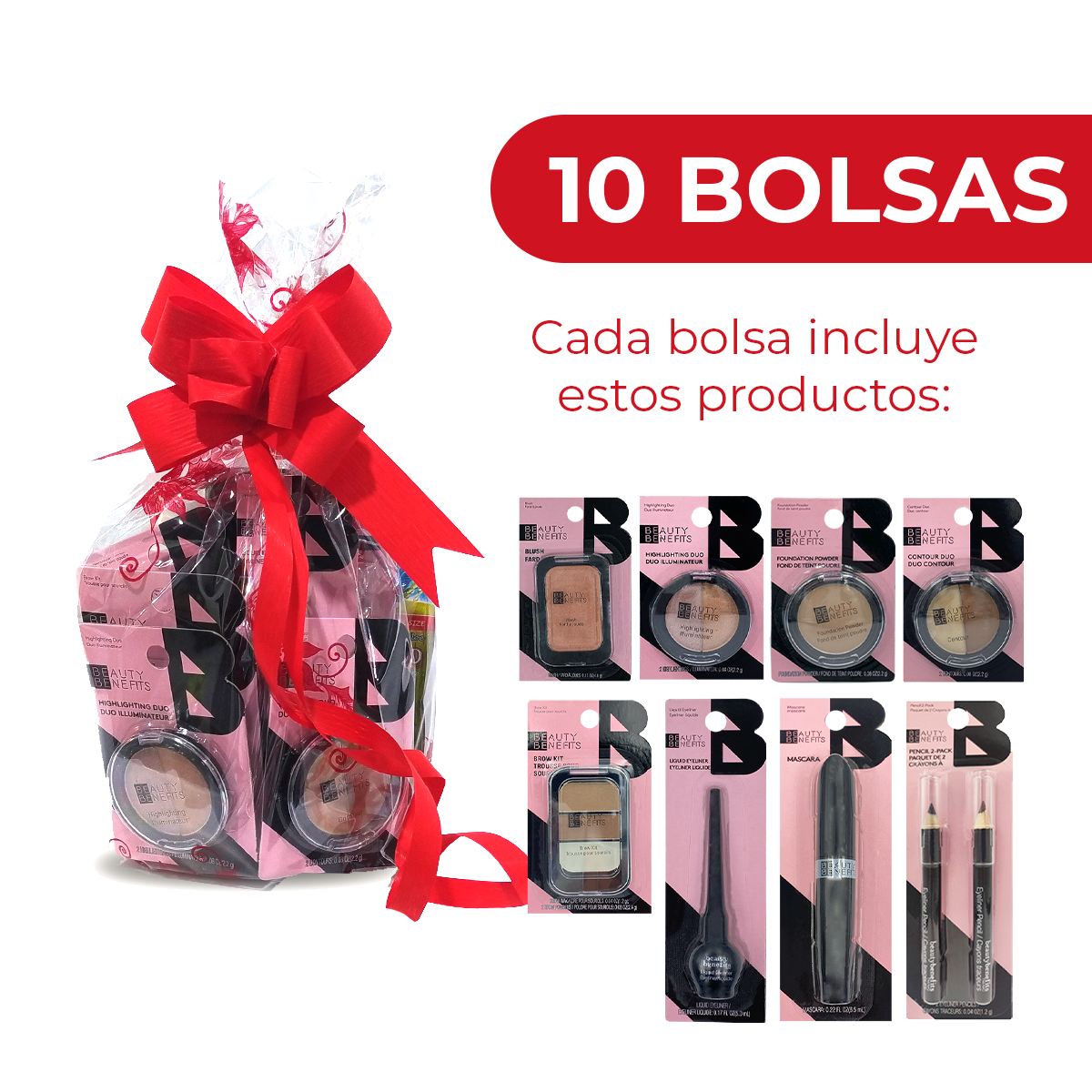 Regalos navideños mujer envuelto con moño 10 kits de 8pzs